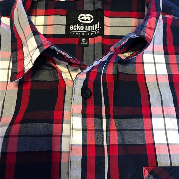 Ecko blue and red plaid oxford button down Sz M - Picture 4 of 6